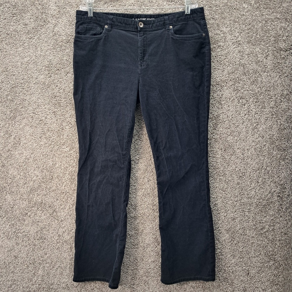 Lands End Womens Black Mid Rise Bootcut Corduroy Pants Size 16 Stretch